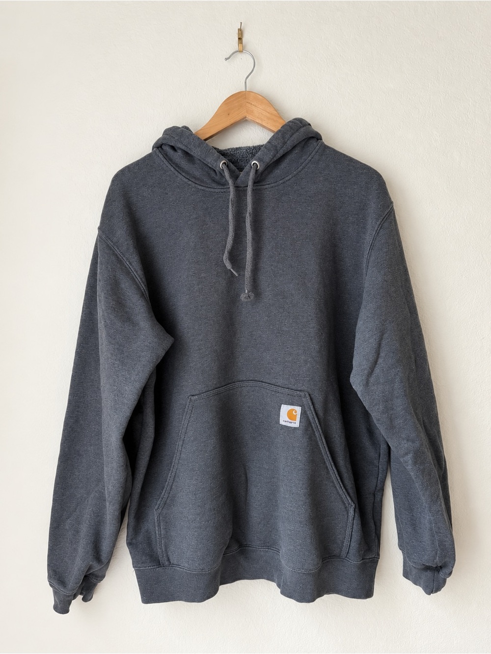 Carhartt Loose Fit Gray Pullover Hoodie Neon Logo Sleeve Large